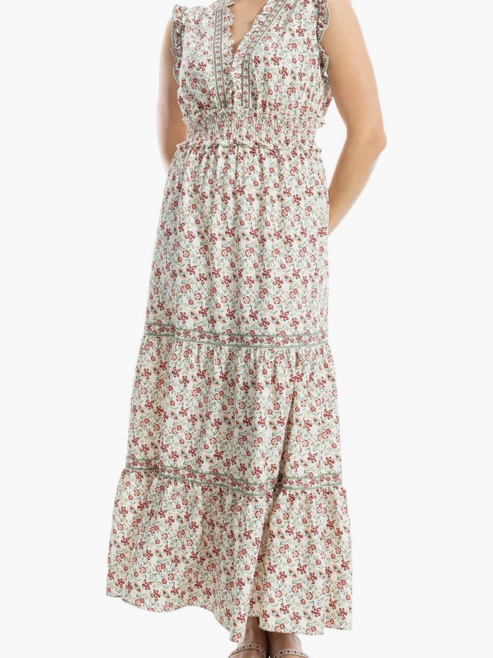 Max Studio Smocked Fit and Flare Maxi Dress with Floral Print NWT